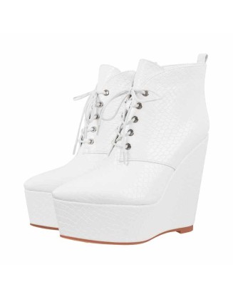 Wedge High Heel Platform Lace up Zipper Ankle Boots