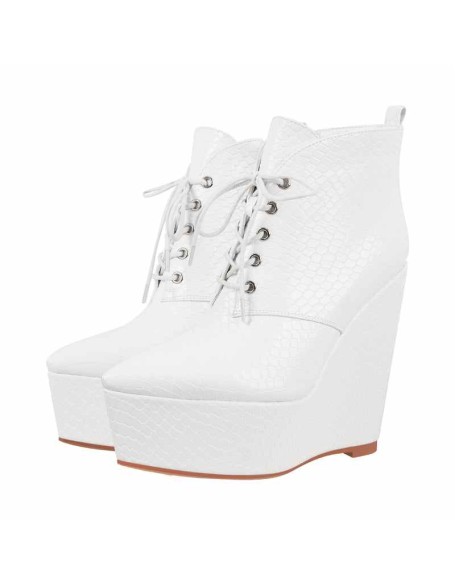 Wedge High Heel Platform Lace up Zipper Ankle Boots