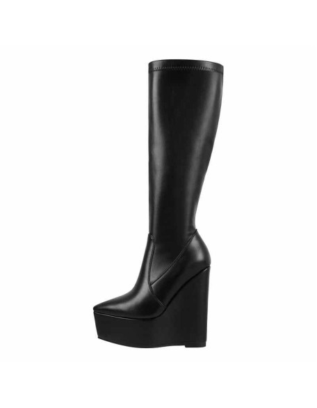 Pointed Toe Wedge Heel Zipper Thigh Knee High Boots