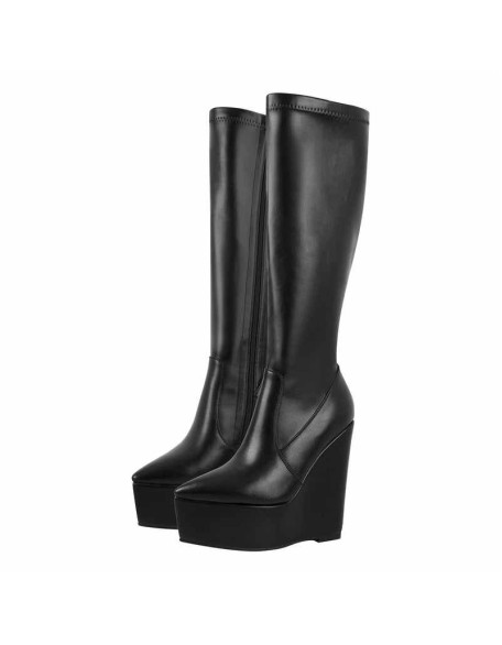 Pointed Toe Wedge Heel Zipper Thigh Knee High Boots