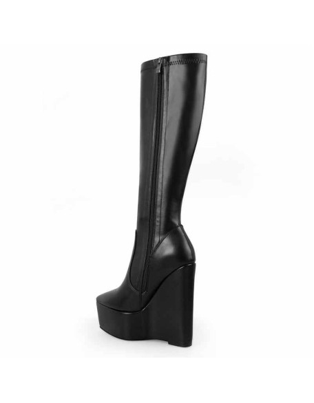 Pointed Toe Wedge Heel Zipper Thigh Knee High Boots