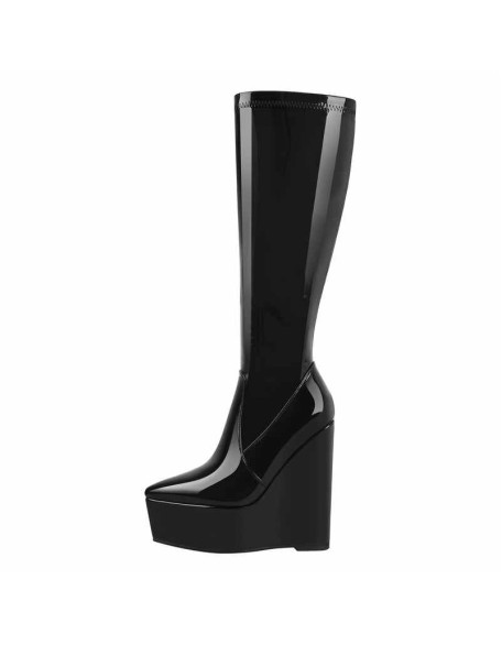 Pointed Toe Wedge Heel Zipper Thigh Knee High Boots