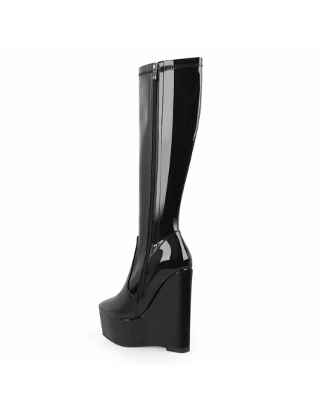 Pointed Toe Wedge Heel Zipper Thigh Knee High Boots