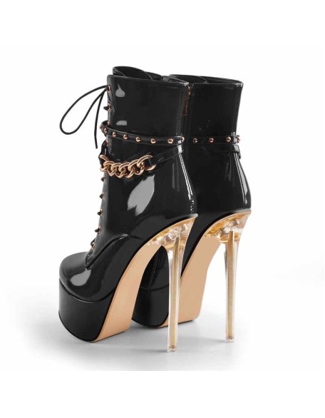 Patent Leather Platform Lace Up Ankle Boots