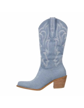 Embroidery Mid-Calf Cowboy Boots