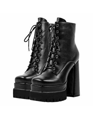 Double Platform Lace up Ankle Boots
