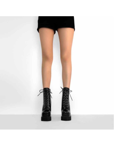 Double Platform Lace up Ankle Boots