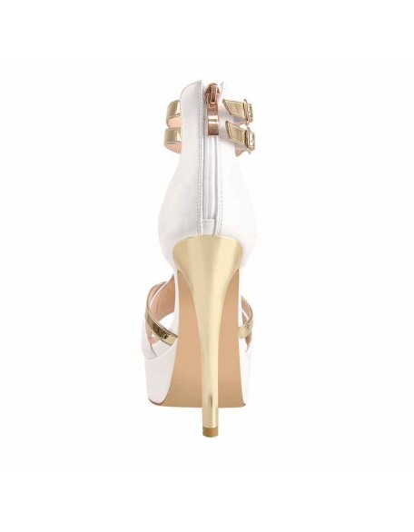 Gold T-Strap White Platform High Heel Pumps