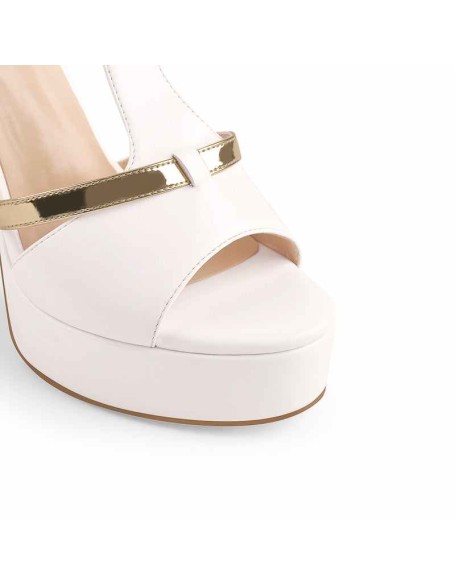 Gold T-Strap White Platform High Heel Pumps