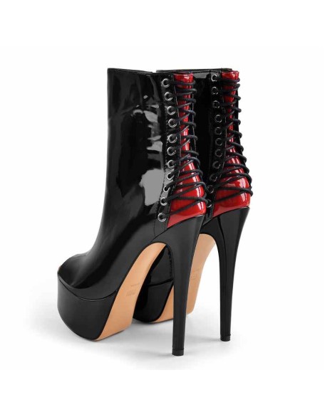Red Peep Toe Patent Leather Zipper Ankle Boots