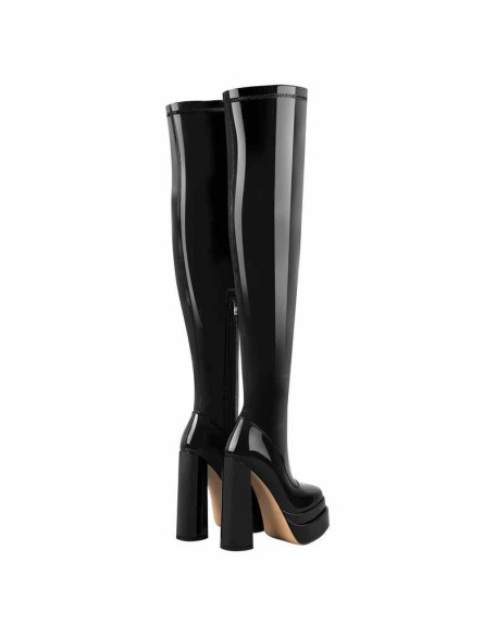 Patent Platform Chunky Knee High Thigh Boots