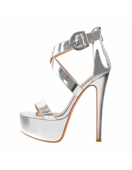 Silver Cross Criss Ankle Strap High Heel Sandals