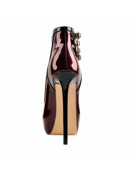 Quadruple Buckle Ankle Strap Patent High Heel Pumps