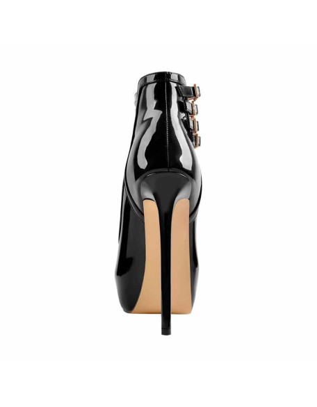 Quadruple Buckle Ankle Strap Patent High Heel Pumps