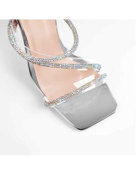 High Heel Lace up Rhinestone  Strappy Sandals