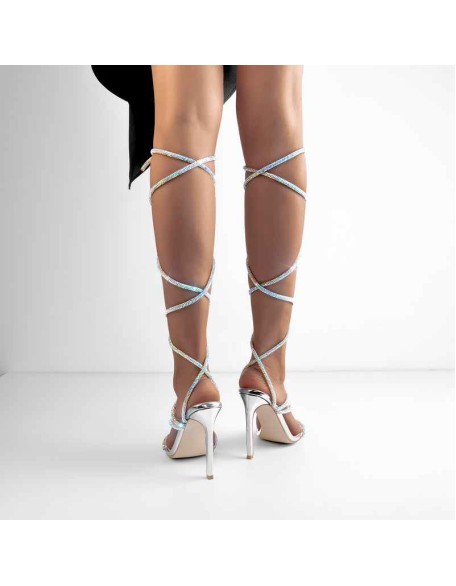 High Heel Lace up Rhinestone  Strappy Sandals