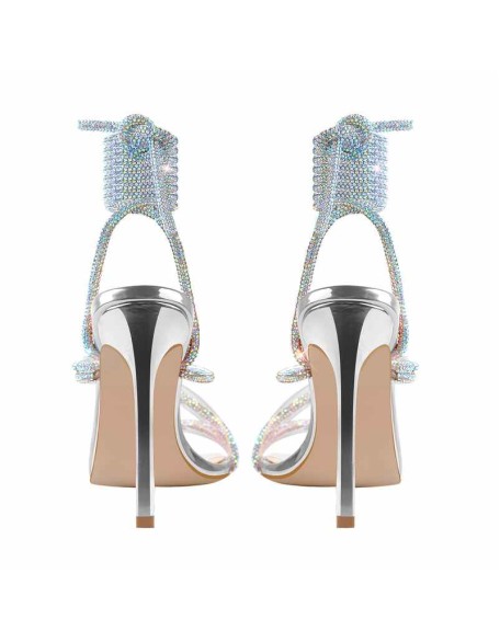 High Heel Lace up Rhinestone  Strappy Sandals
