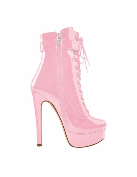 Pink Platform High Heel Lace up Ankle Boots