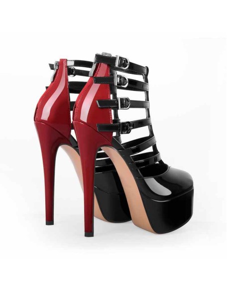 Round Toe Platform Buckle High Heel Stiletto Pumps