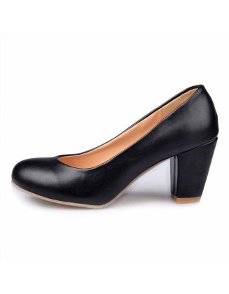 Daily Round Toe Chunky Heel Pumps