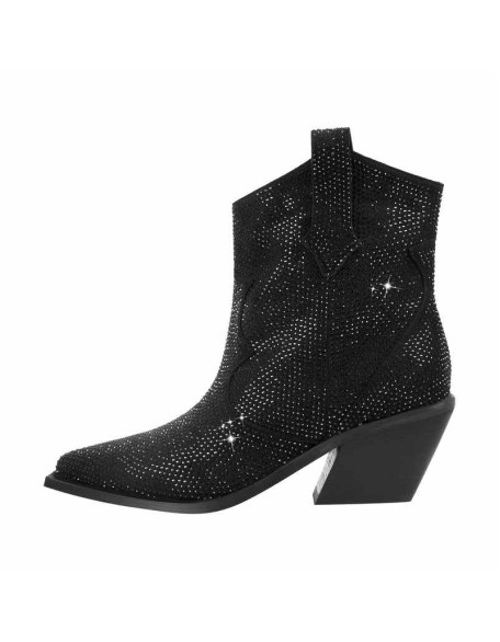 Rhinestone Pointed Toe Chunky Heels Ankle Boots