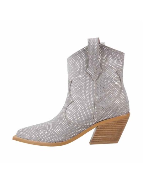 Rhinestone Pointed Toe Chunky Heels Ankle Boots