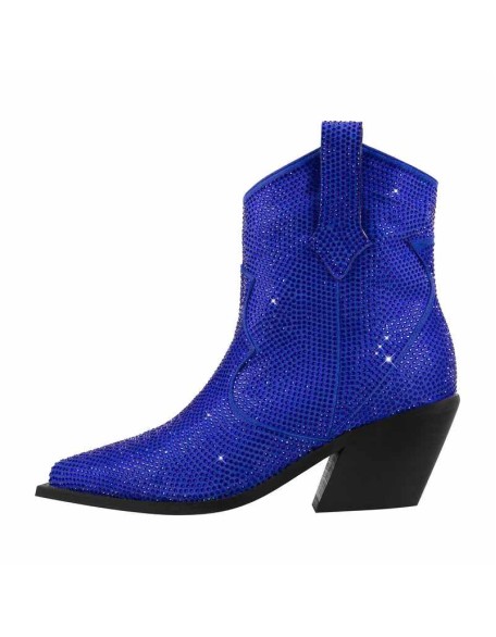 Rhinestone Pointed Toe Chunky Heels Ankle Boots