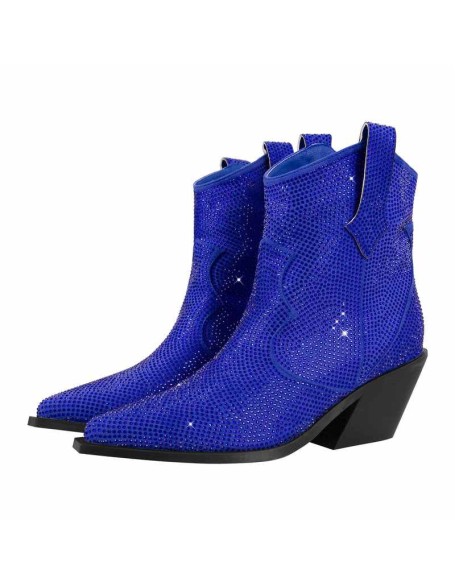 Rhinestone Pointed Toe Chunky Heels Ankle Boots