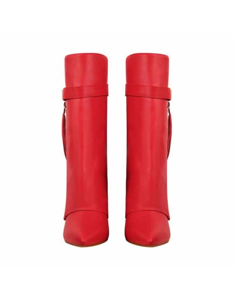 Pointed Toe Side Tassel Zipper Fold Over Boots