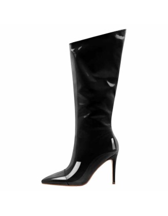Patent Leather Pointed Toe Knee High Boots