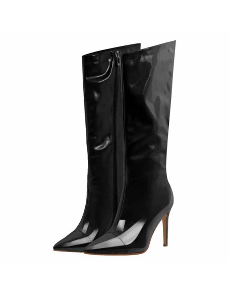 Patent Leather Pointed Toe Knee High Boots