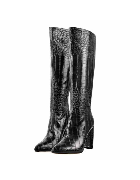 Pointed Toe Stone Pattern Chunky Boots