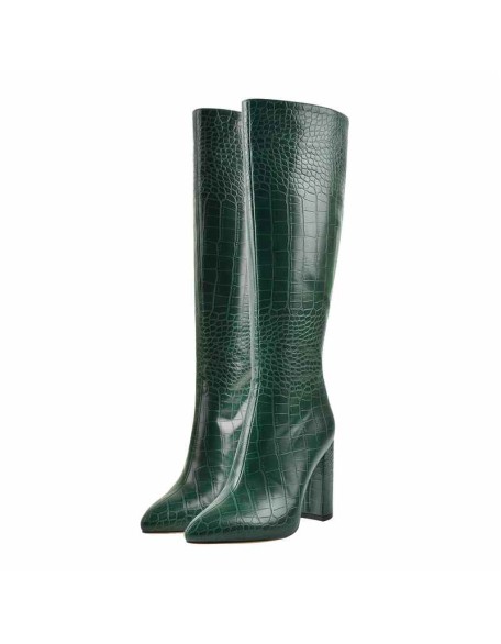 Pointed Toe Stone Pattern Chunky Boots