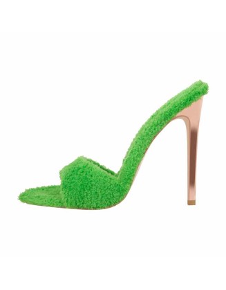 Sherpa Pointed Toe High Heel Sandals