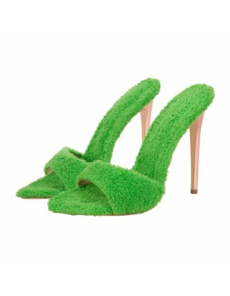 Sherpa Pointed Toe High Heel Sandals