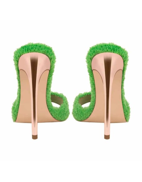 Sherpa Pointed Toe High Heel Sandals