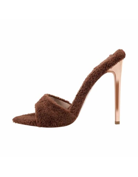 Sherpa Pointed Toe High Heel Sandals