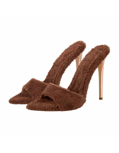 Sherpa Pointed Toe High Heel Sandals