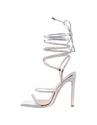 Lace up Rhinestone Strappy High Heel Sandals