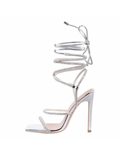 Lace up Rhinestone Strappy High Heel Sandals