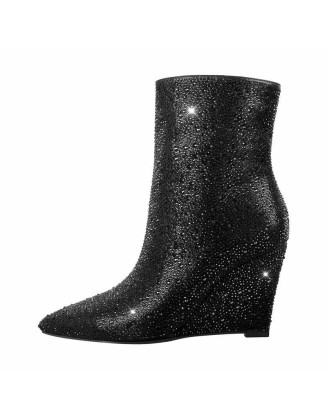 Rhinestone Wedge Heel Ankle Boots