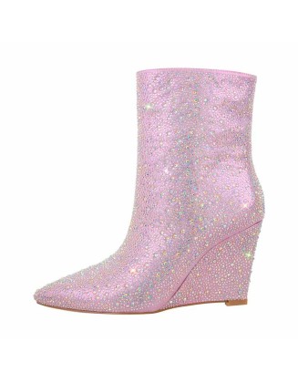 Rhinestone Wedge Heel Ankle Boots