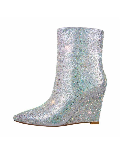 Rhinestone Wedge Heel Ankle Boots