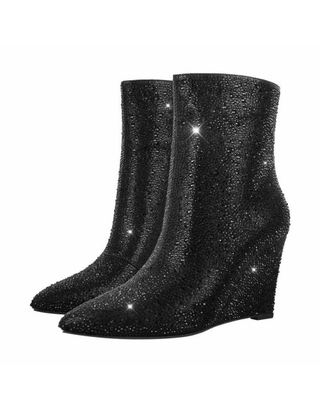 Rhinestone Wedge Heel Ankle Boots
