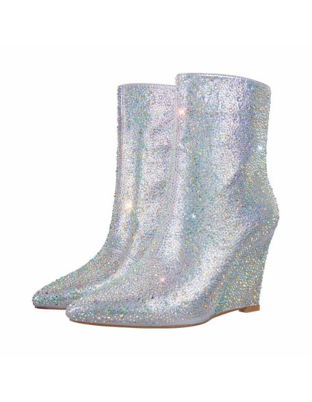 Rhinestone Wedge Heel Ankle Boots