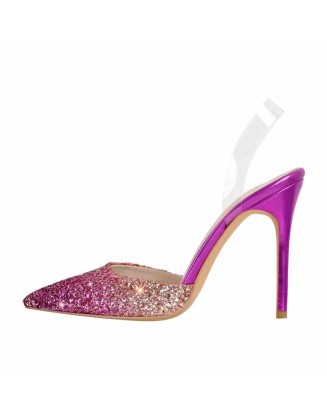 Pointed Toe Sequined Slingback Stiletto Sandals