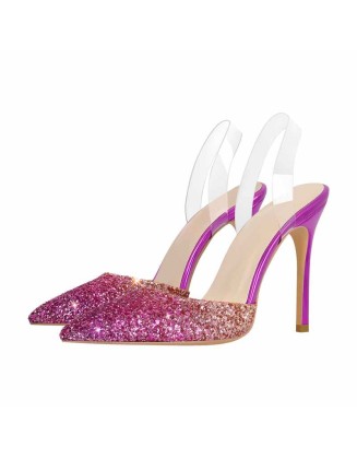 Pointed Toe Sequined Slingback Stiletto Sandals