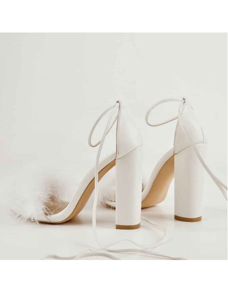 Fluffy Feather Chunky High Heel Sandals