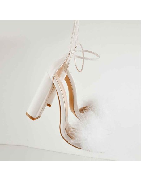 Fluffy Feather Chunky High Heel Sandals