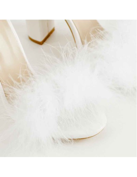 Fluffy Feather Chunky High Heel Sandals